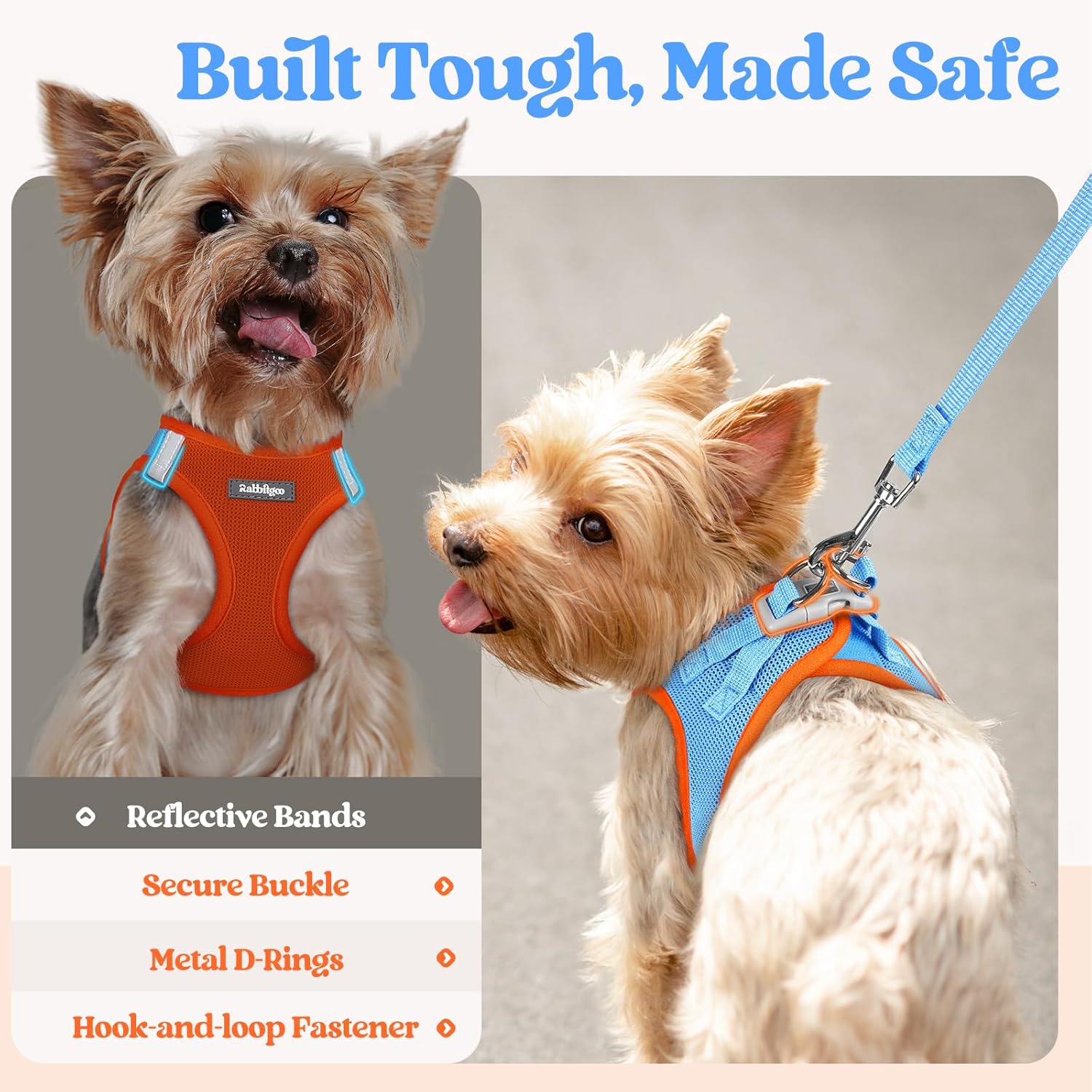 samll dog harness and leash set - Orange & Blue
