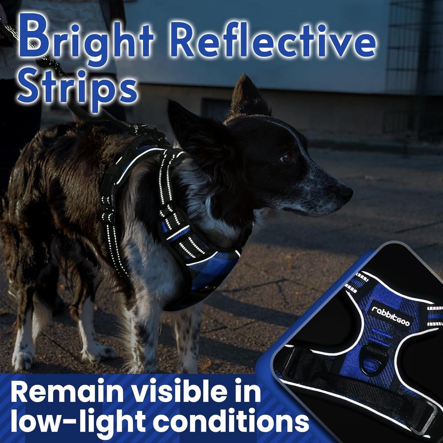 Rabbitgoo Plaid Dog Harness for Large Dogs - Blue & Black / S