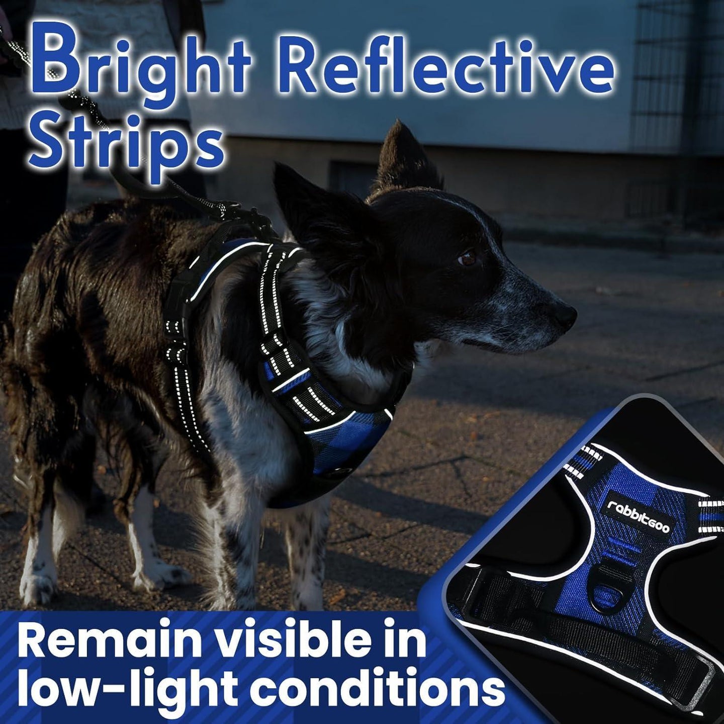 Rabbitgoo Plaid Dog Harness for Large Dogs - Blue & Black / S