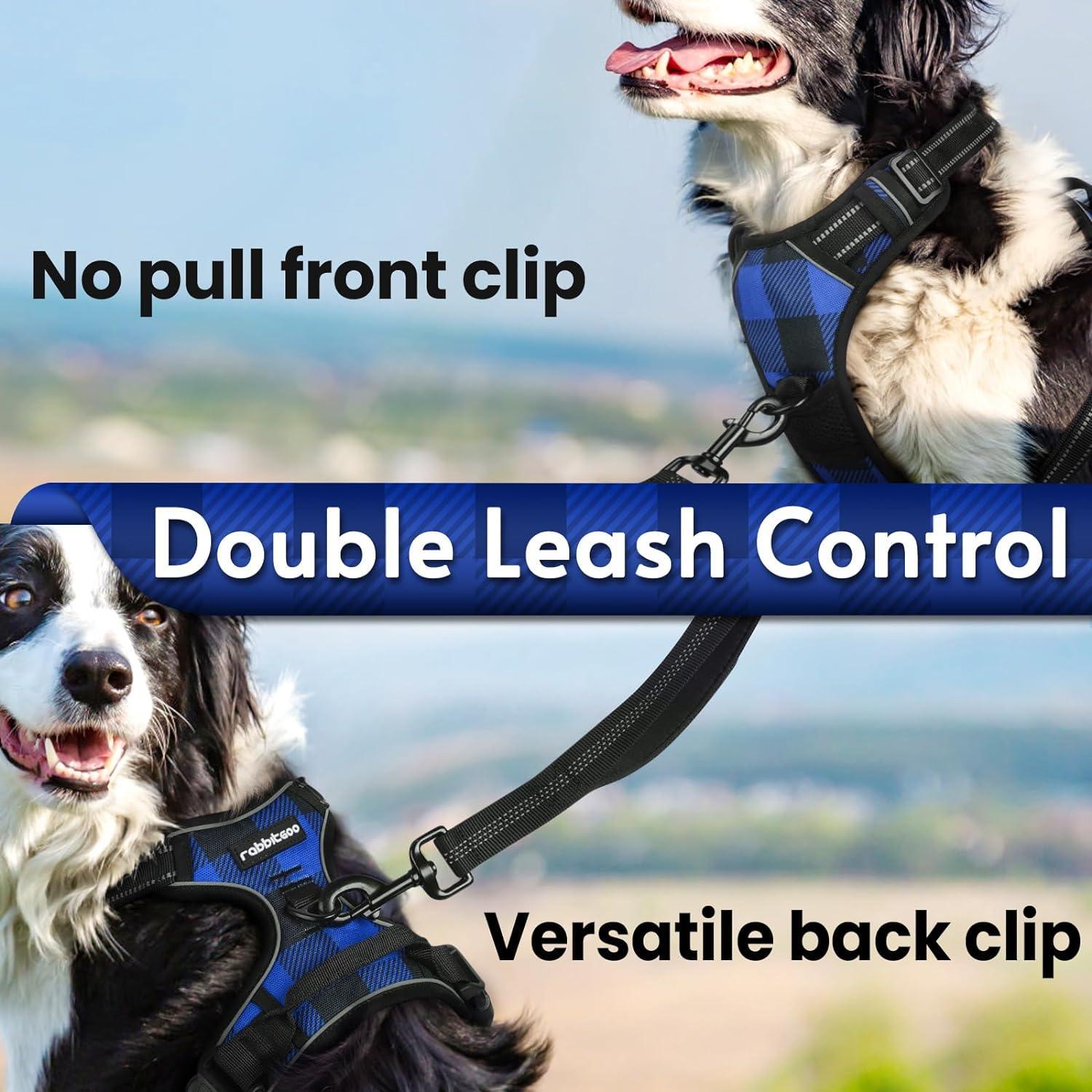 Rabbitgoo Plaid Dog Harness for Large Dogs - Blue & Black / S