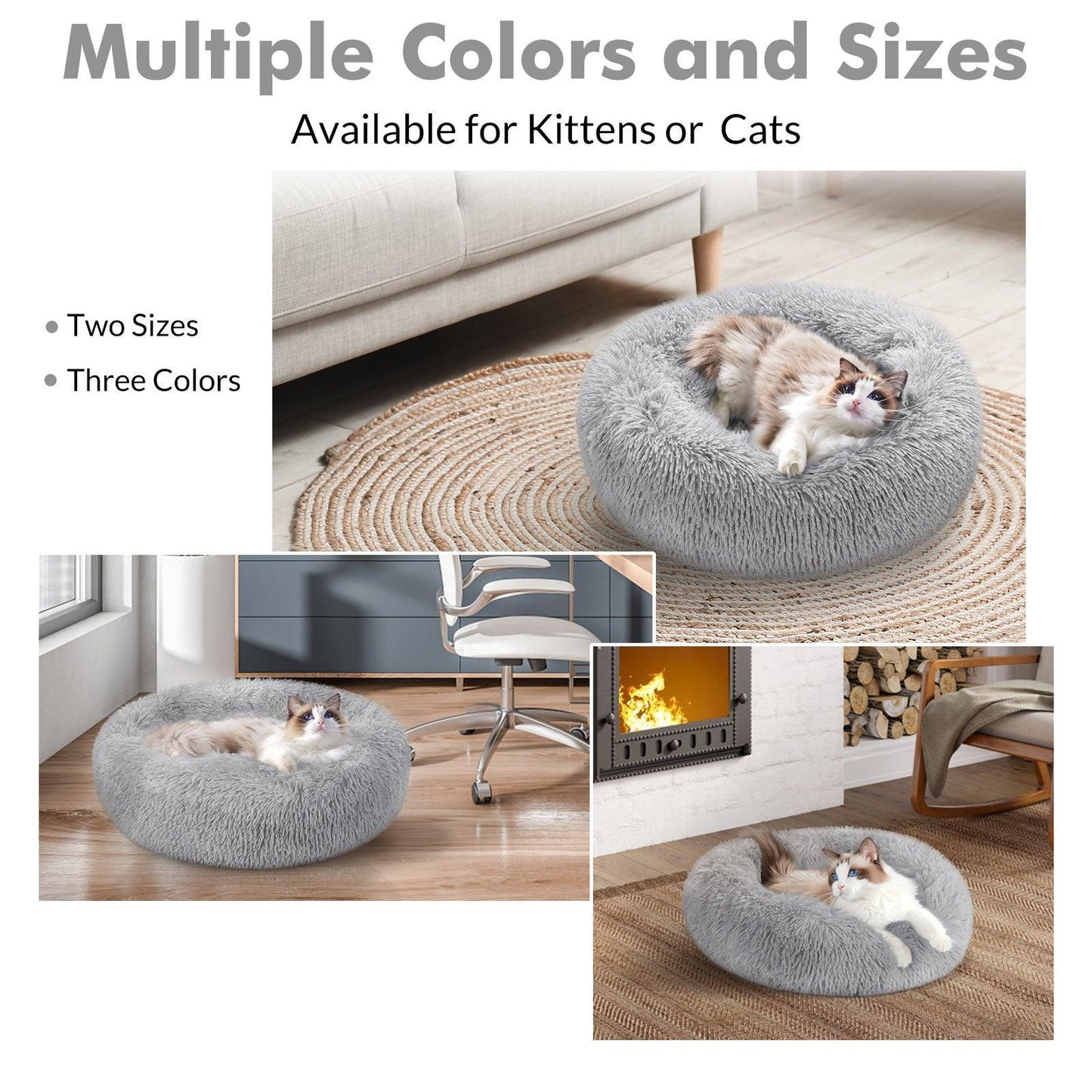 Soft Plush 20'' Donut Pet Bed -Light Grey 