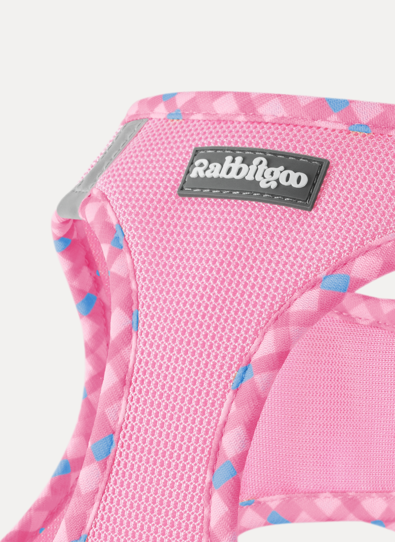 Minifit Small Dog Harness and Leash Set - Pink & Plaid Trim