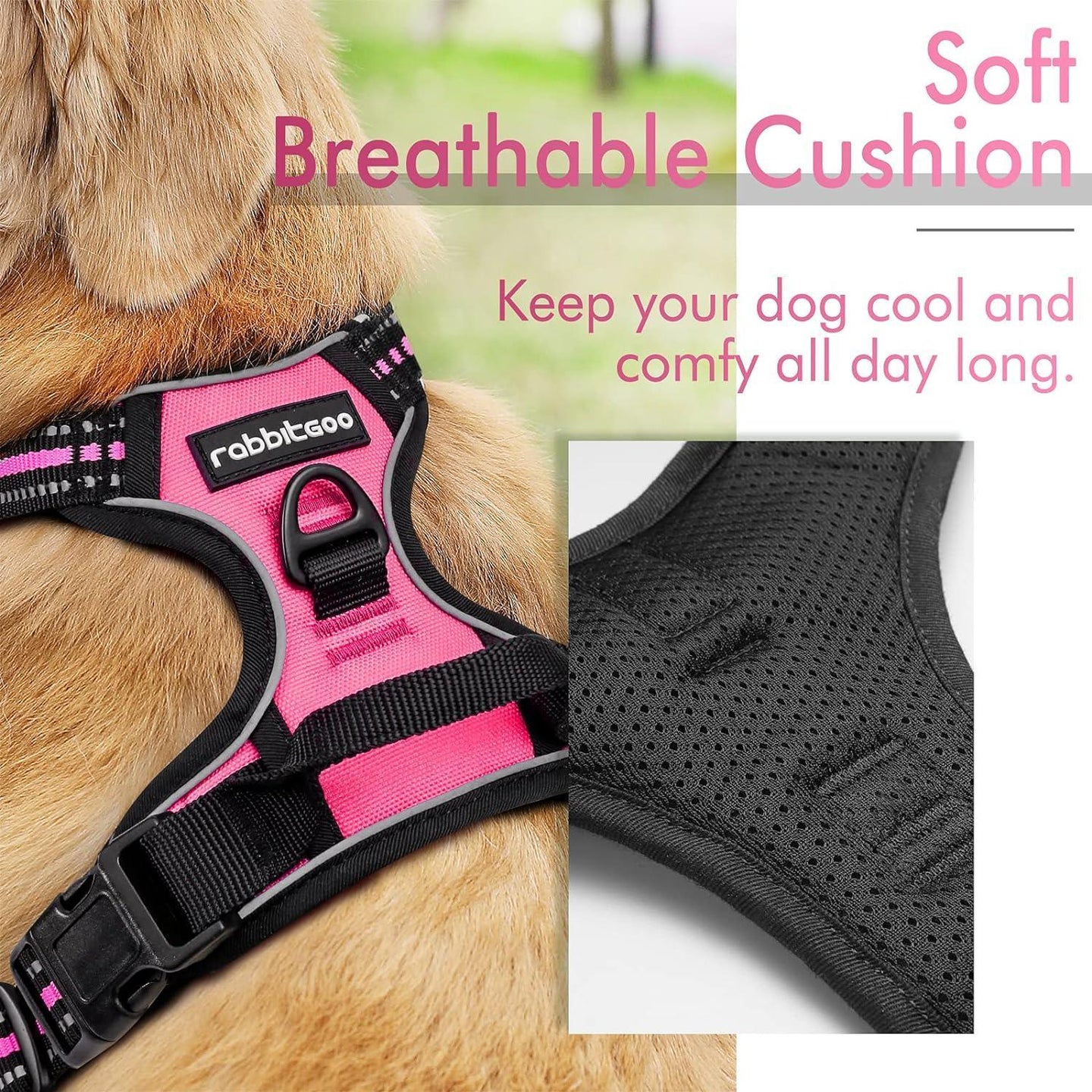 Rabbitgoo No Pull Dog Harness - Hot Pink 