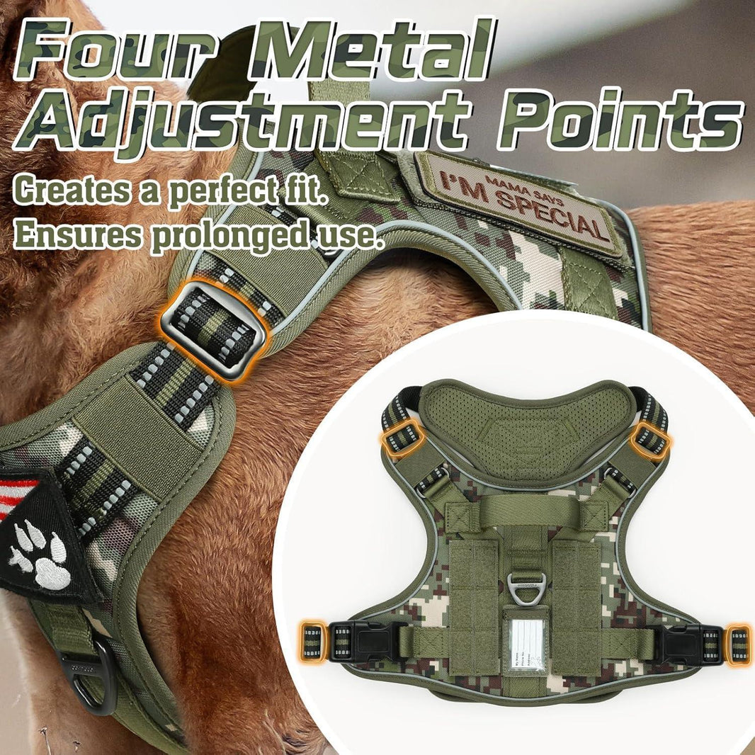 Camo Escape Proof Tactical Dog Harness - Green camo