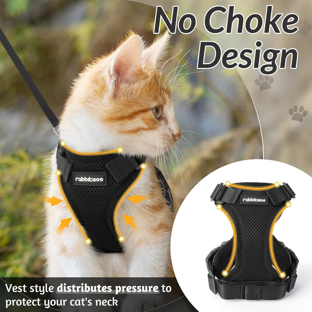 Rabbitgoo Classic Adjustable Cat Harness and Leash Set - Black
