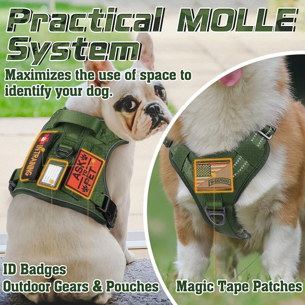 Solid Escape Proof Tactical Dog Vest Harness - Green