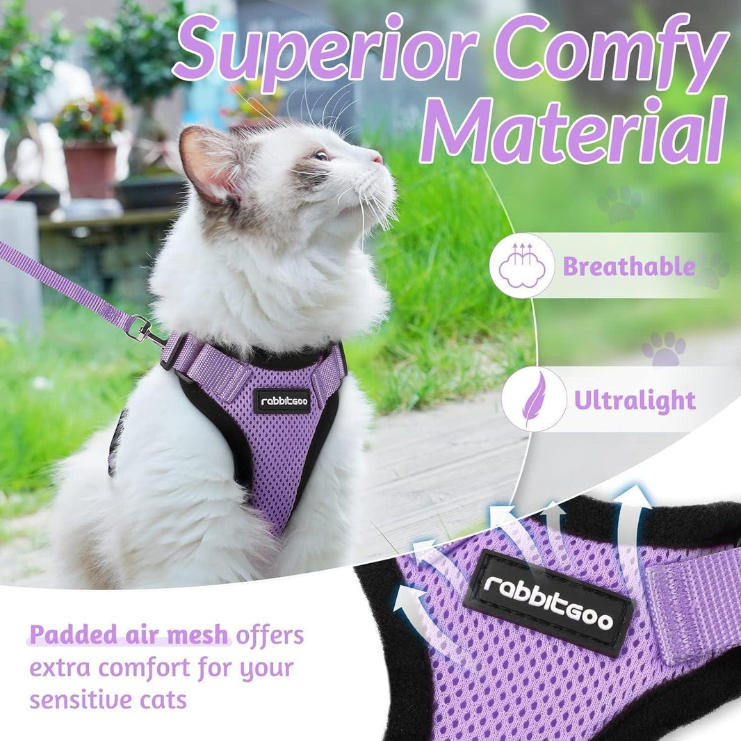 Rabbitgoo Classic Adjustable Cat Harness and Leash Set - Light Purple