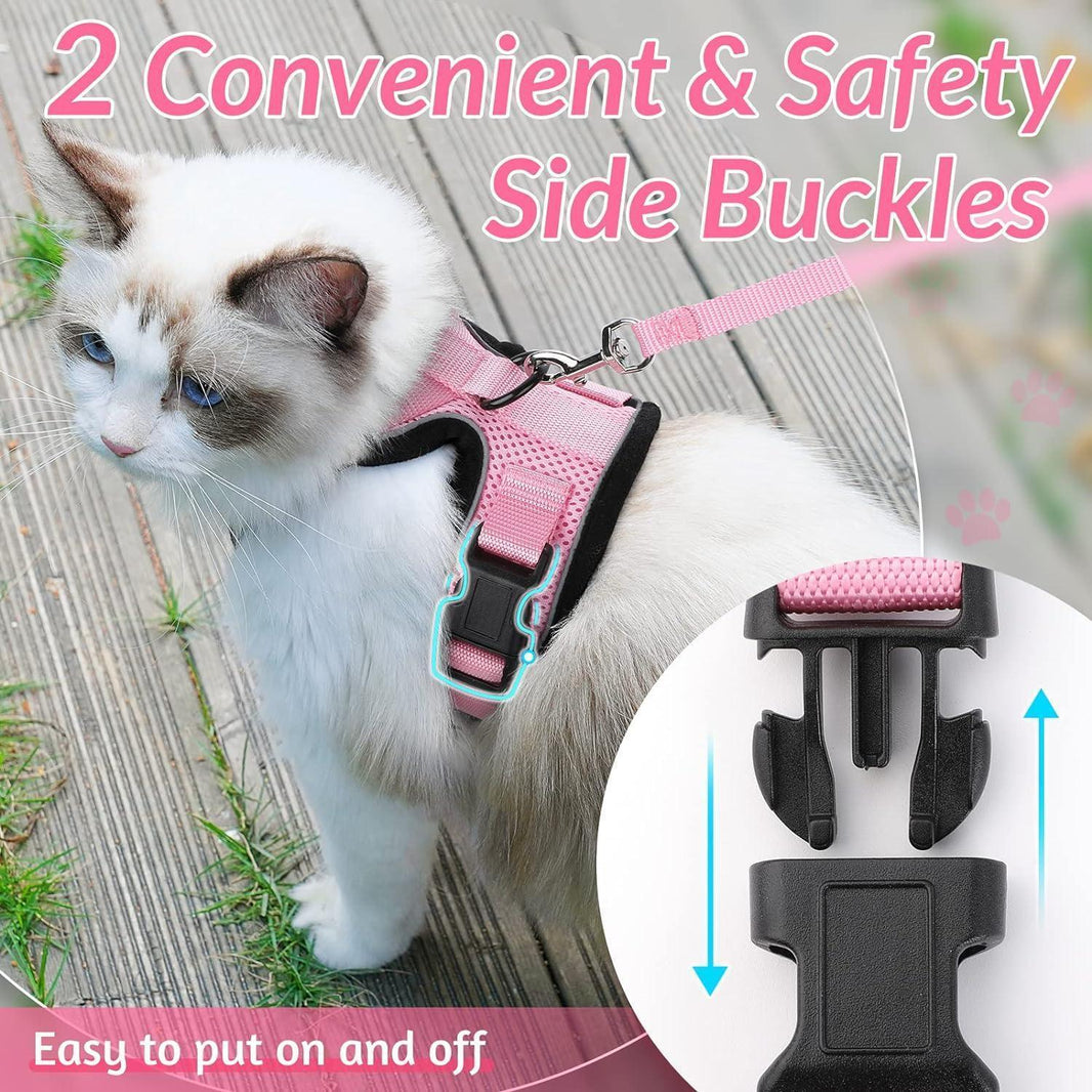 Rabbitgoo Classic Adjustable Cat Harness and Leash Set - Pink