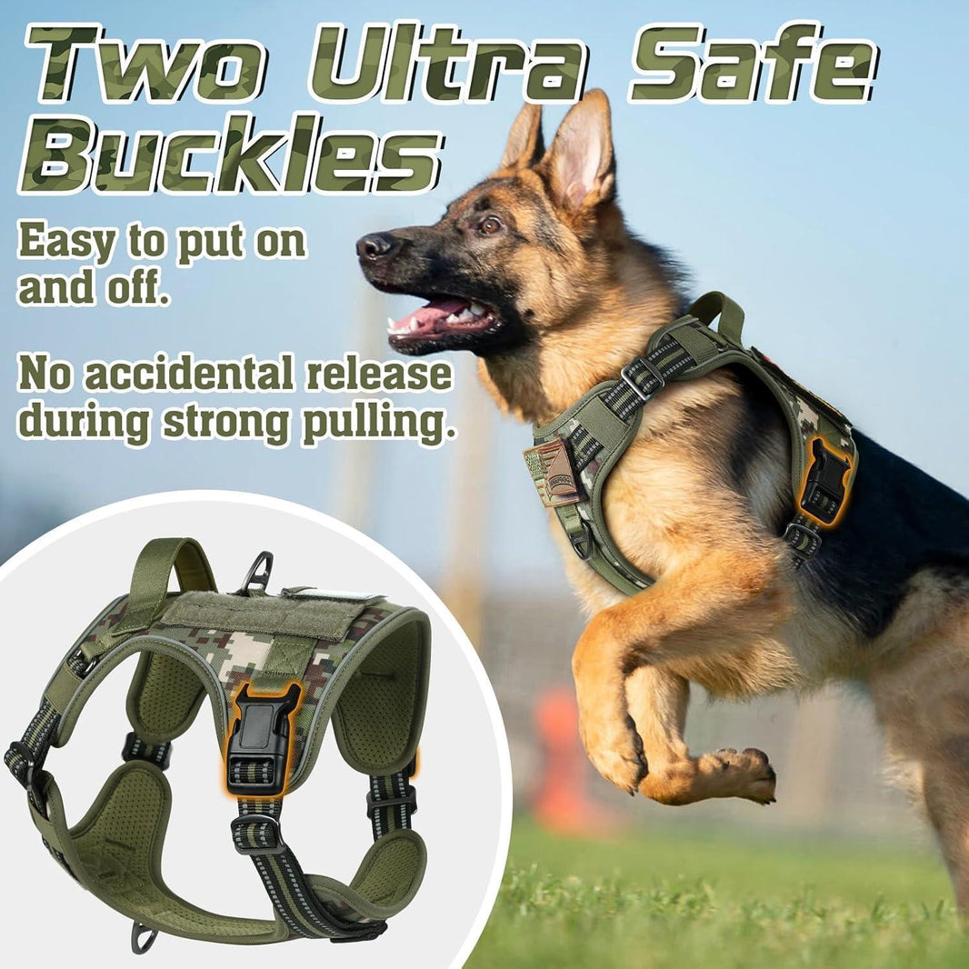 Camo Escape Proof Tactical Dog Harness - Green camo