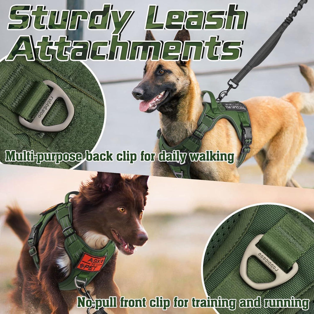 Solid Escape Proof Tactical Dog Vest Harness - Green