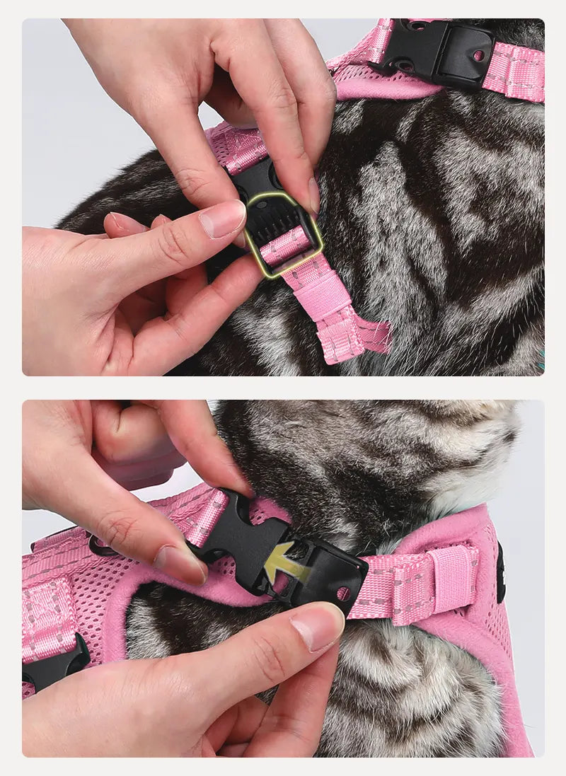 Rabbitgoo SnugFit 3-Point Cat Harness and Leash Set - Pink