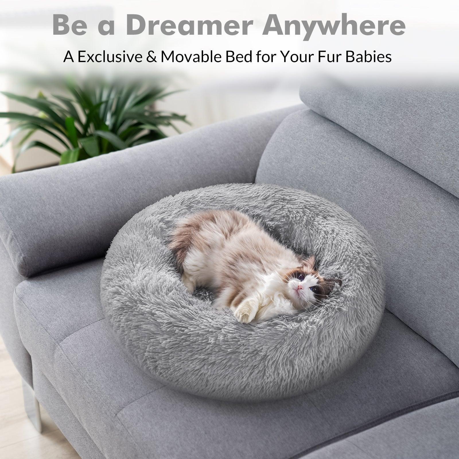 Soft Plush 20'' Donut Pet Bed -Light Grey 
