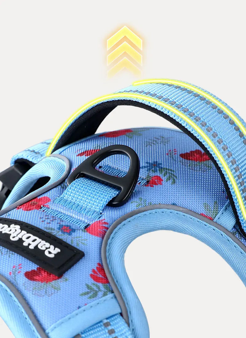 BloomWalk Easy-On No Pull Dog Harness - Floral Blue