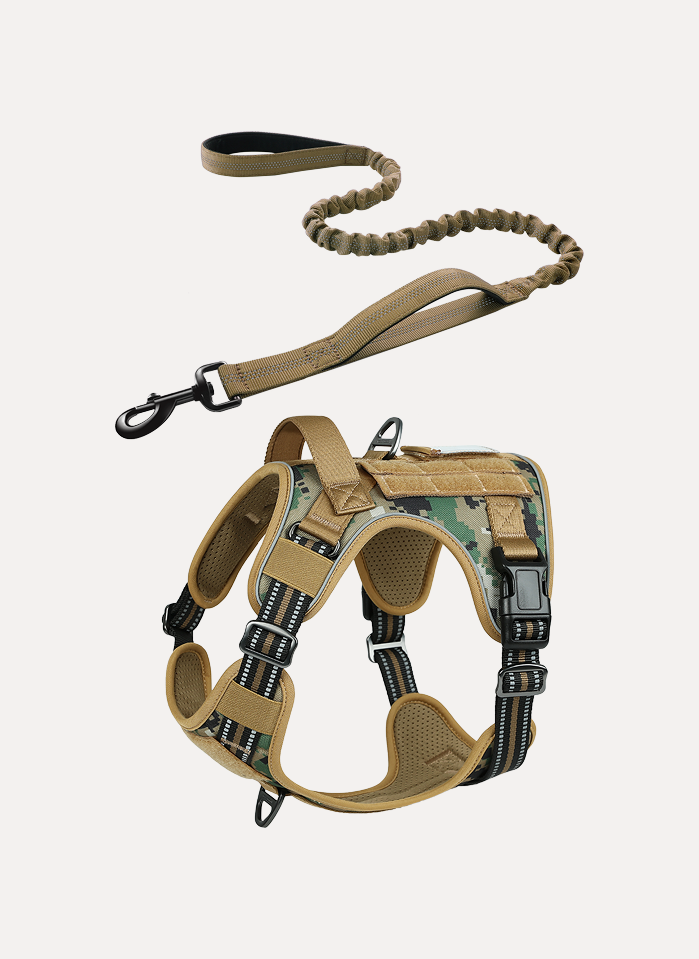 Brown Camo Tactical Dog Harness Leash Set