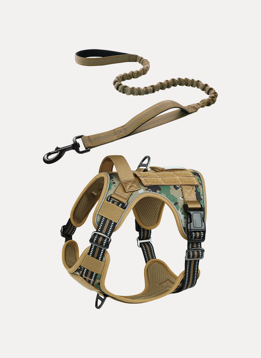 Brown Camo Tactical Dog Harness Leash Set