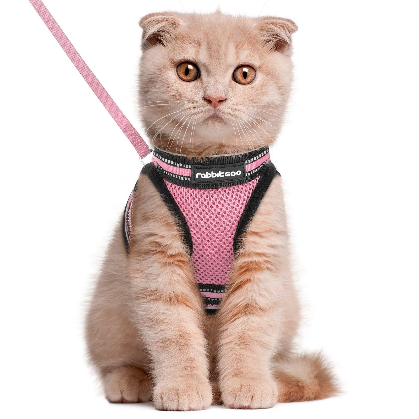 Rabbitgoo Escape Proof Cat Harness and Leash Set, with Reflective Strip - Pink
