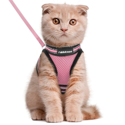 Rabbitgoo Escape Proof Cat Harness and Leash Set, with Reflective Strip - Pink