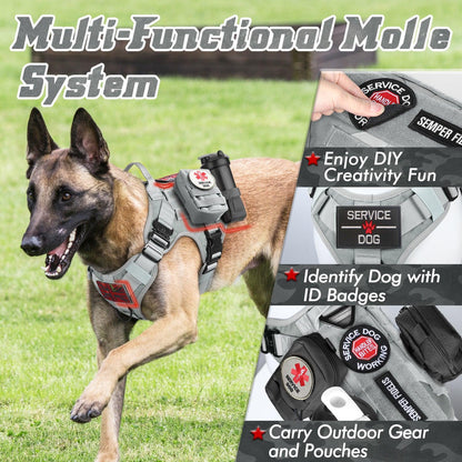 PAWTRENDER Tactical Dog Harness for Large Dogs - Grey
