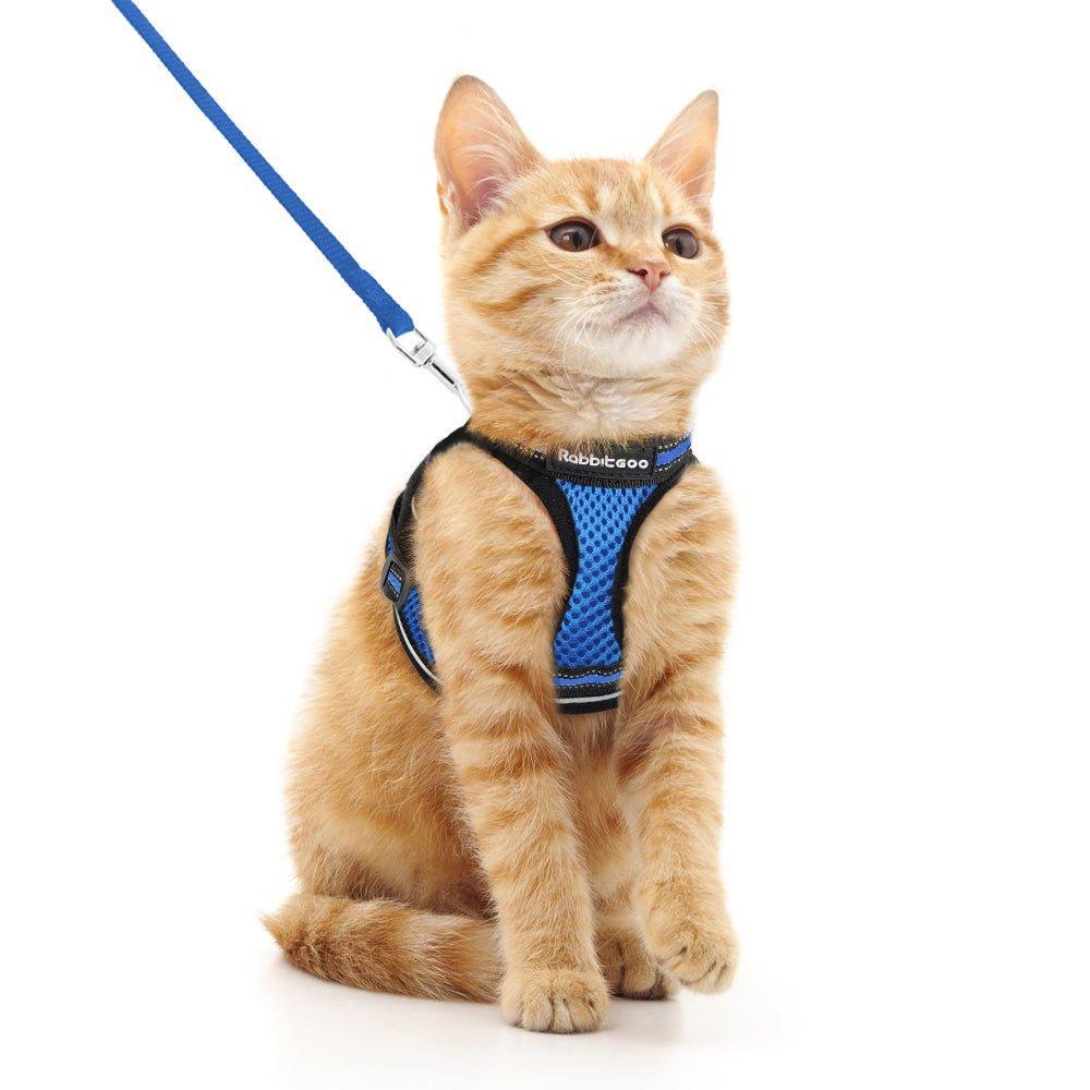 Rabbitgoo Escape Proof Cat Harness and Leash Set, with Reflective Strip - Blue