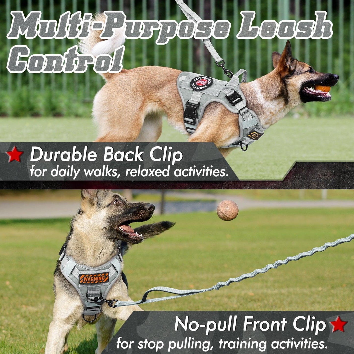 PAWTRENDER Tactical Dog Harness for Large Dogs - Grey
