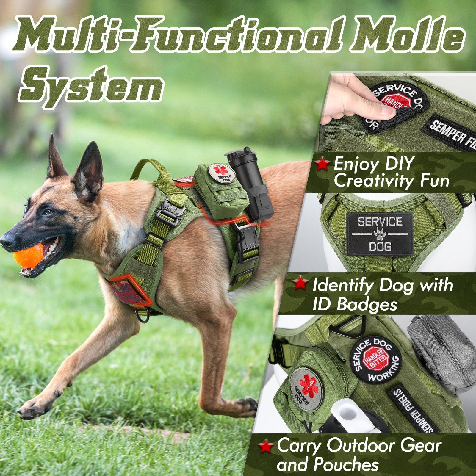 PAWTRENDER Tactical Dog Harness for Large Dogs - Green 