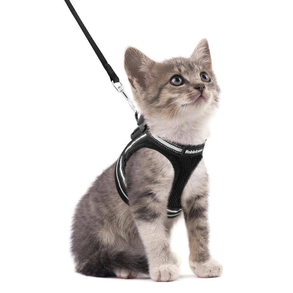 Rabbitgoo Escape Proof Cat Harness and Leash Set, with Reflective Strip - Black