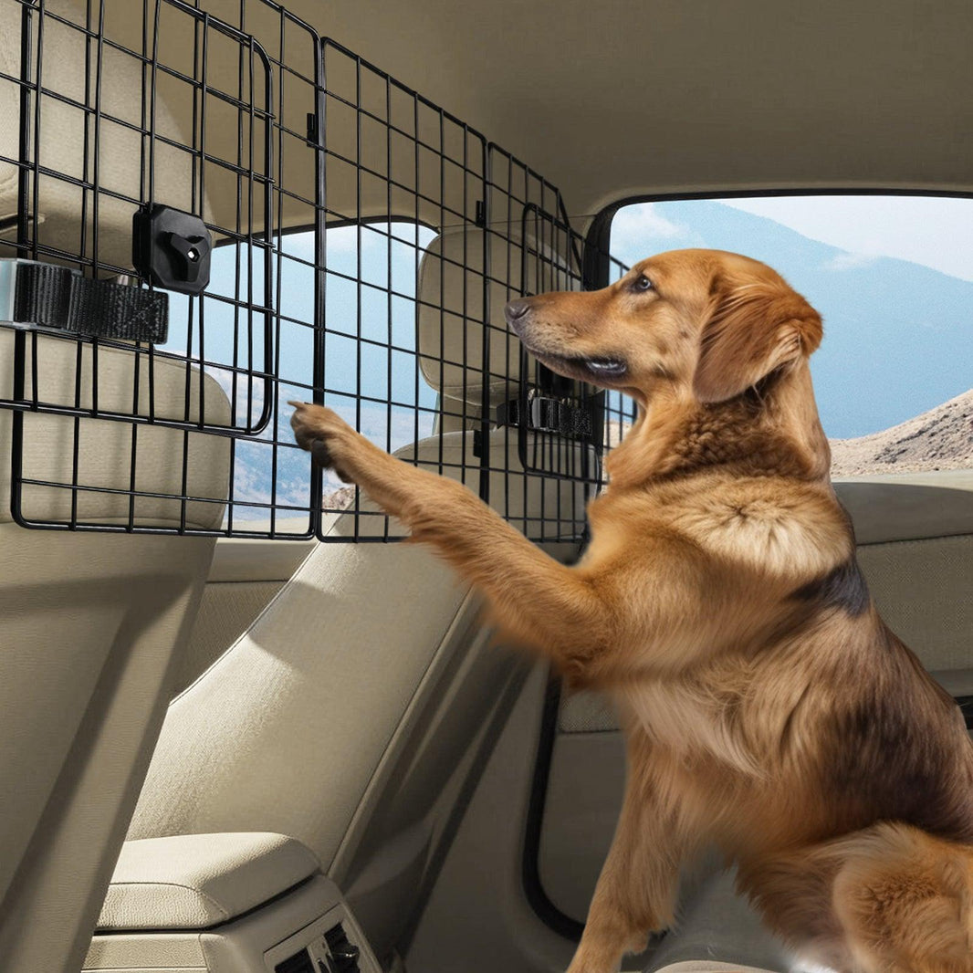 Rabbitgoo Triple Folding Adjustable Dog Car Barrier - Black