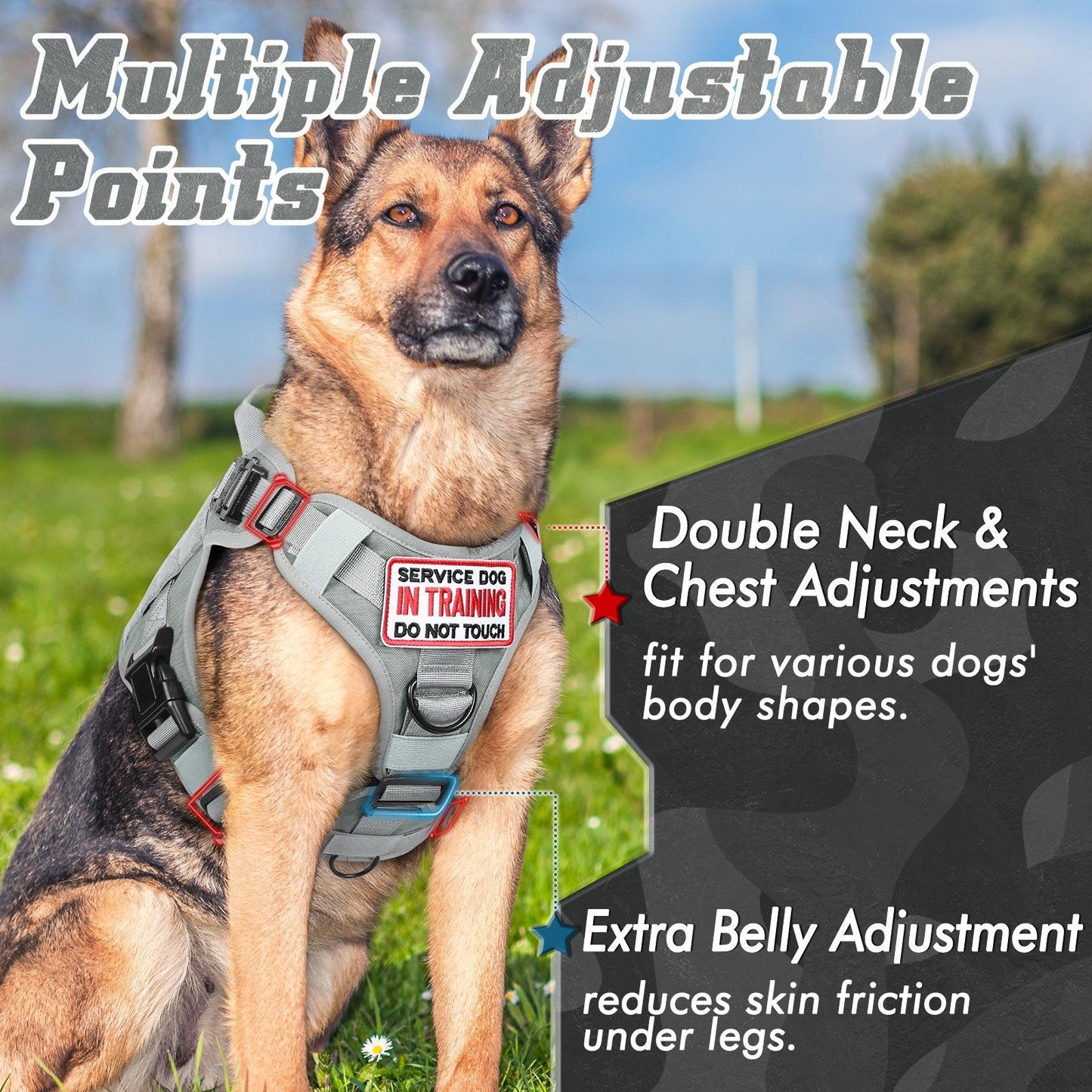 PAWTRENDER Tactical Dog Harness for Large Dogs - Grey