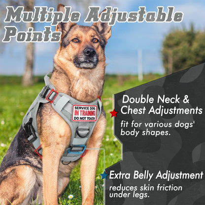 PAWTRENDER Tactical Dog Harness for Large Dogs - Grey
