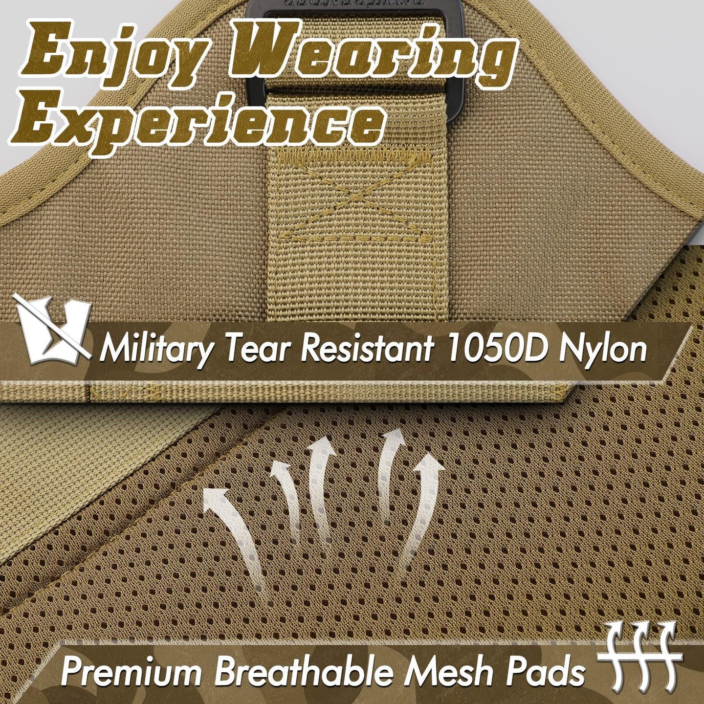 PAWTRENDER Tactical Dog Harness for Large Dogs - Tan 