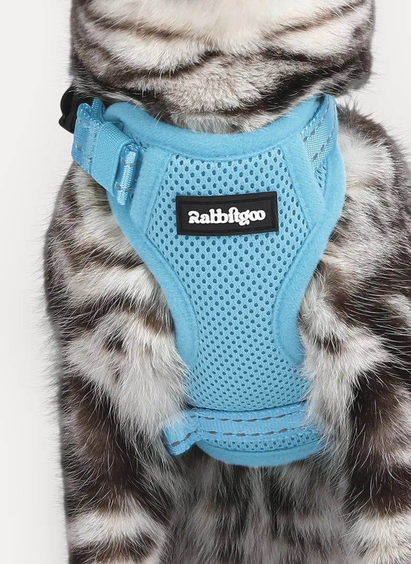 Rabbitgoo SnugFit 3-Point Cat Harness and Leash Set - Blue