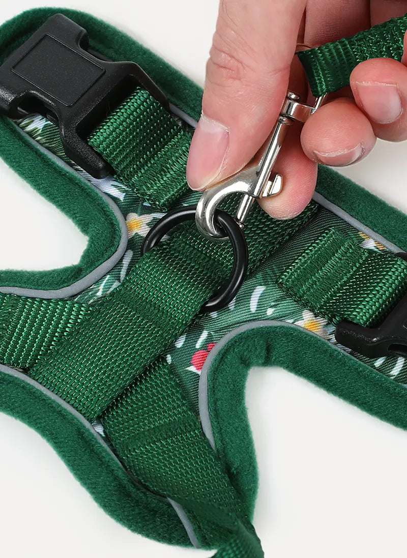 Rabbitgoo Kaleido Adjustable cat harness and leash set - Monstera Green