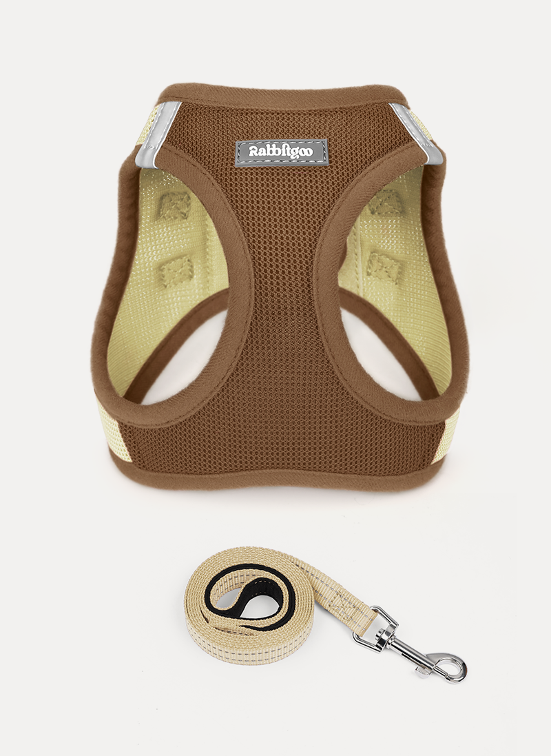 Minifit Small Dog Harness and Leash Set - Brown & Beige