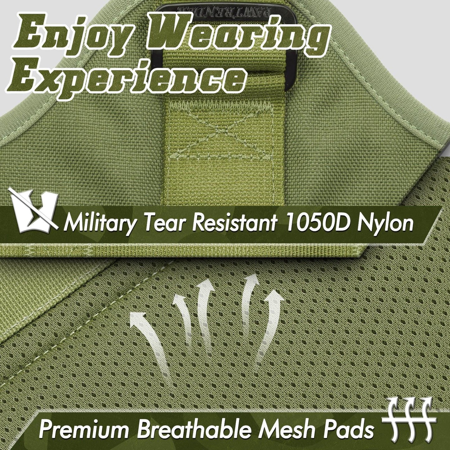 PAWTRENDER Tactical Dog Harness for Large Dogs - Green 
