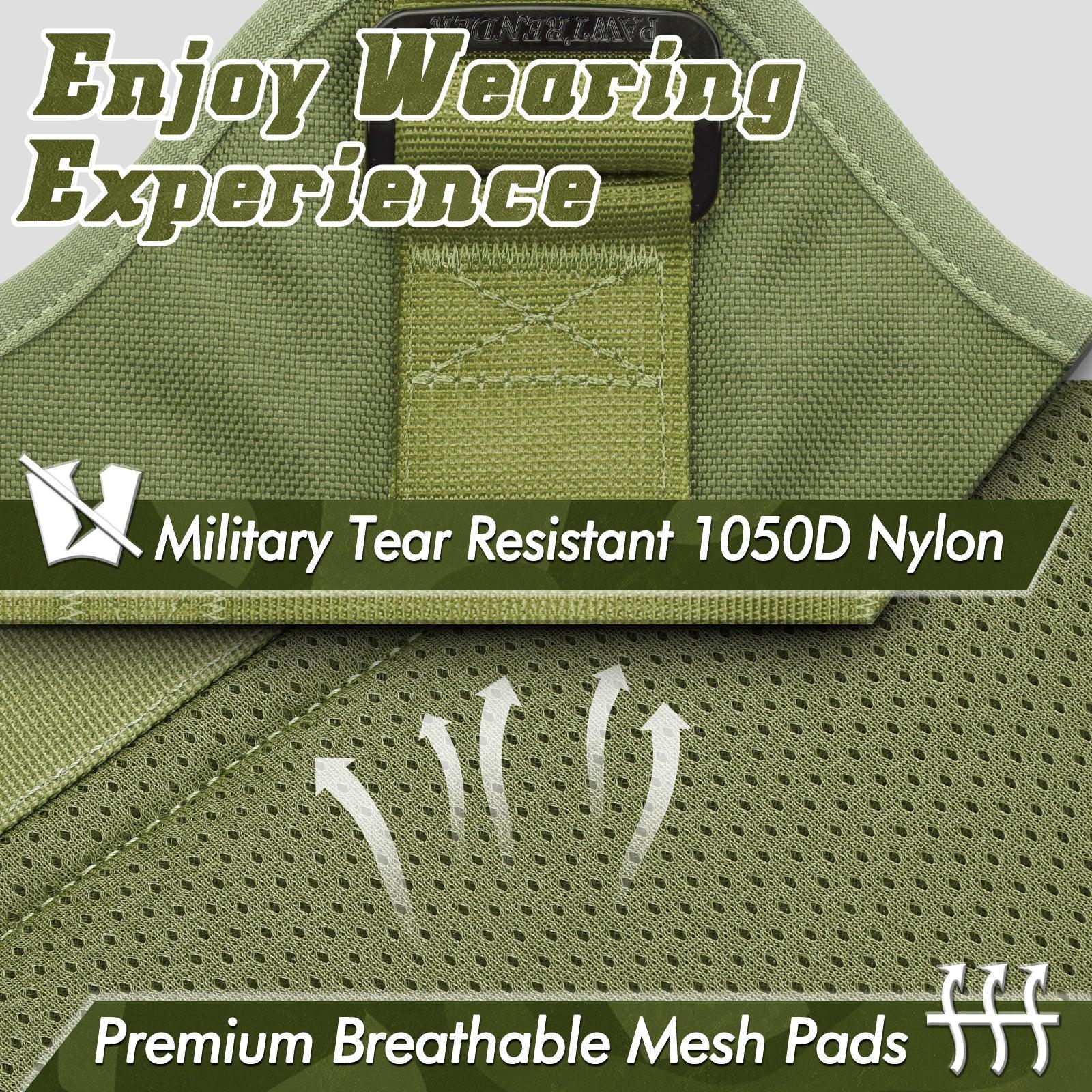 PAWTRENDER Tactical Dog Harness for Large Dogs - Green 