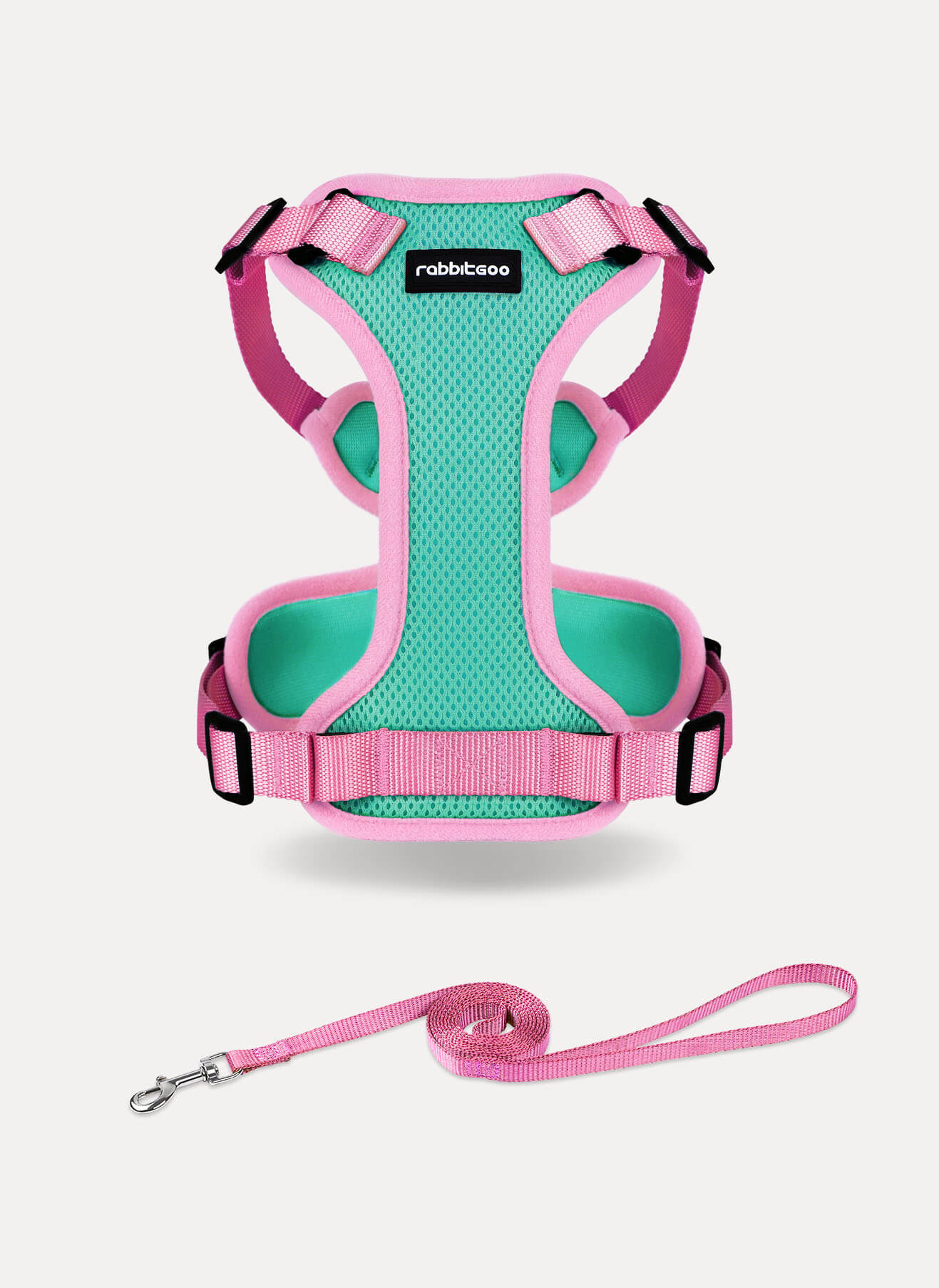 Rabbitgoo 2-tone Adjustable cat harness and leash set - Green & Pink