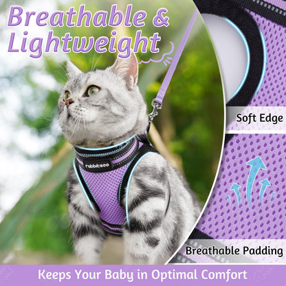 Rabbitgoo Escape Proof Cat Harness and Leash Set, with Reflective Strip - Light purple