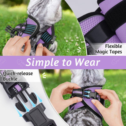 Rabbitgoo Escape Proof Cat Harness and Leash Set, with Reflective Strip - Light purple