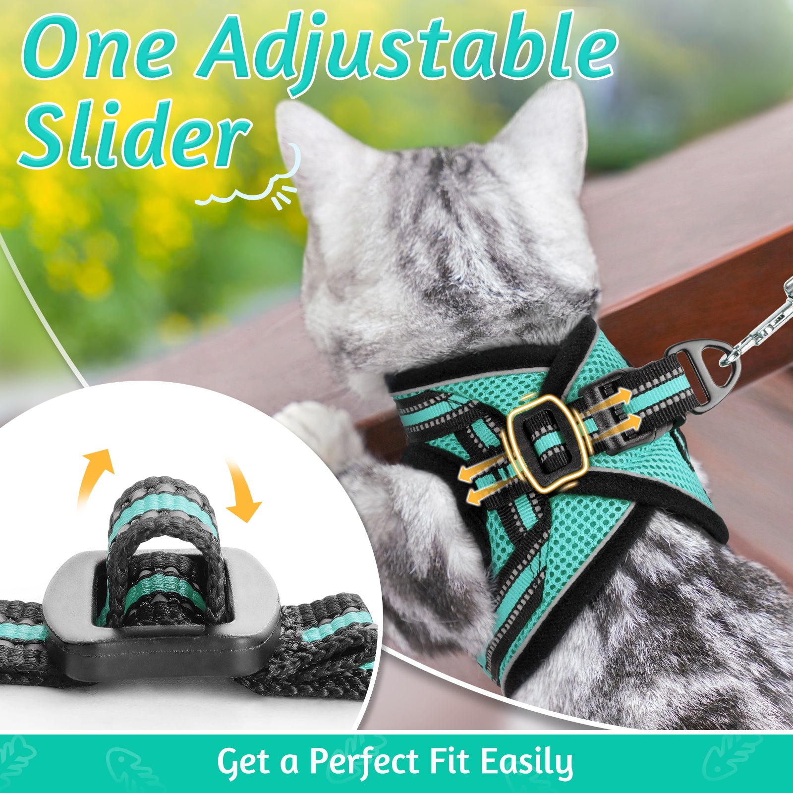 Rabbitgoo Escape Proof Cat Harness and Leash Set, with Reflective Strip - Green