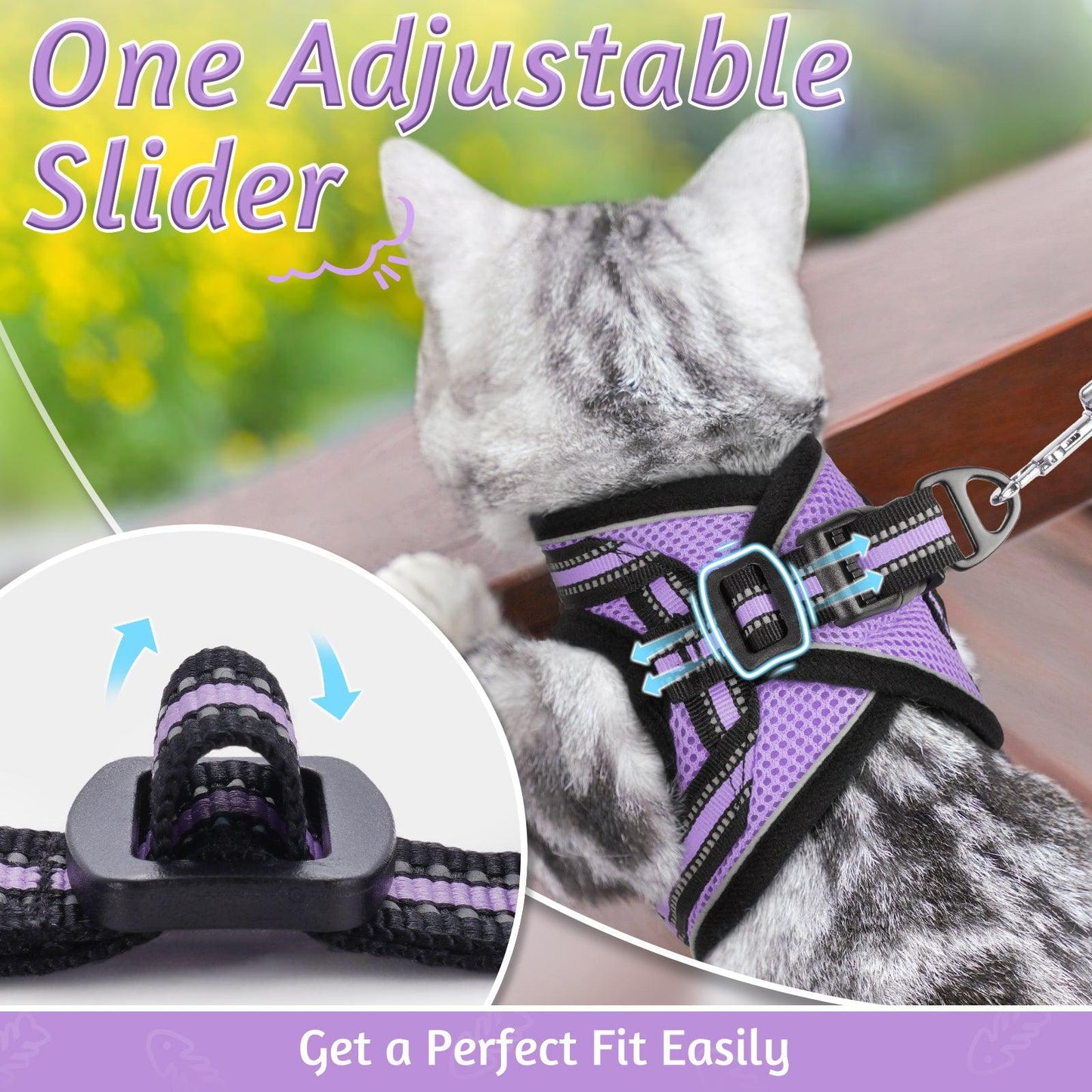 Rabbitgoo Escape Proof Cat Harness and Leash Set, with Reflective Strip - Light purple