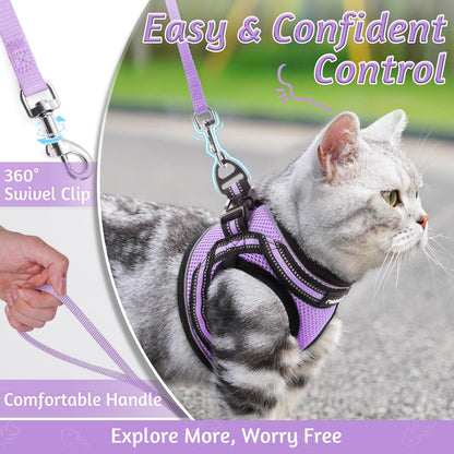 Rabbitgoo Escape Proof Cat Harness and Leash Set, with Reflective Strip - Light purple