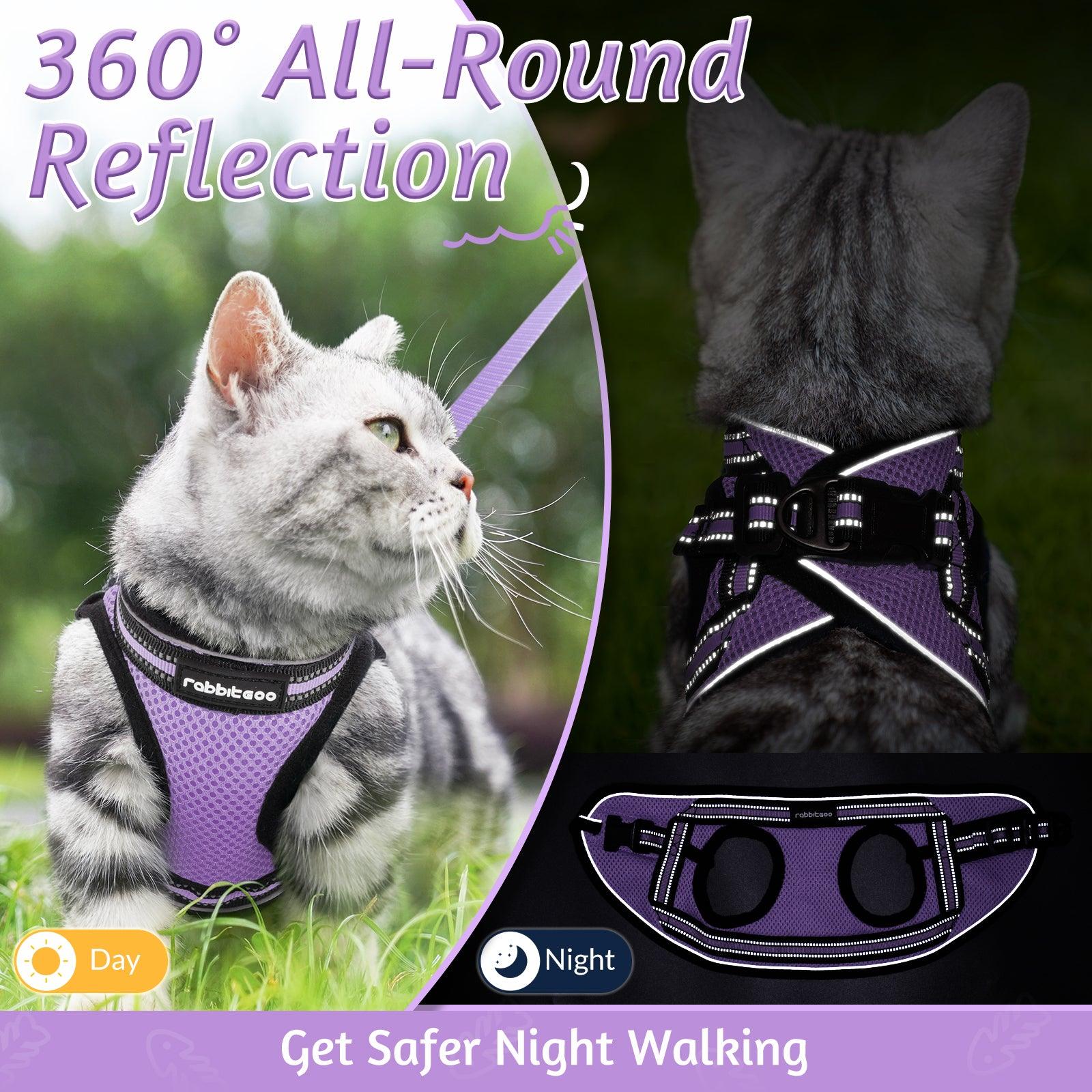 Rabbitgoo Escape Proof Cat Harness and Leash Set, with Reflective Strip - Light purple