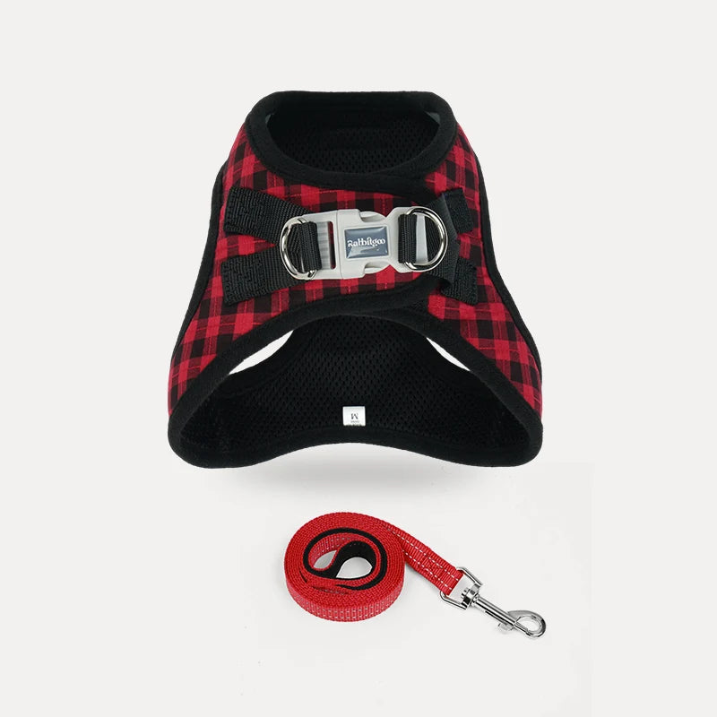 Minifit Small Dog Harness and Leash Set - Red Check
