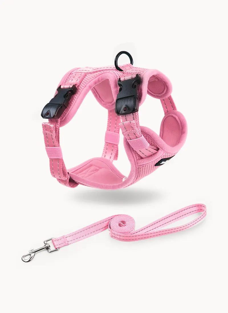 Rabbitgoo SnugFit 3-Point Cat Harness and Leash Set - Pink