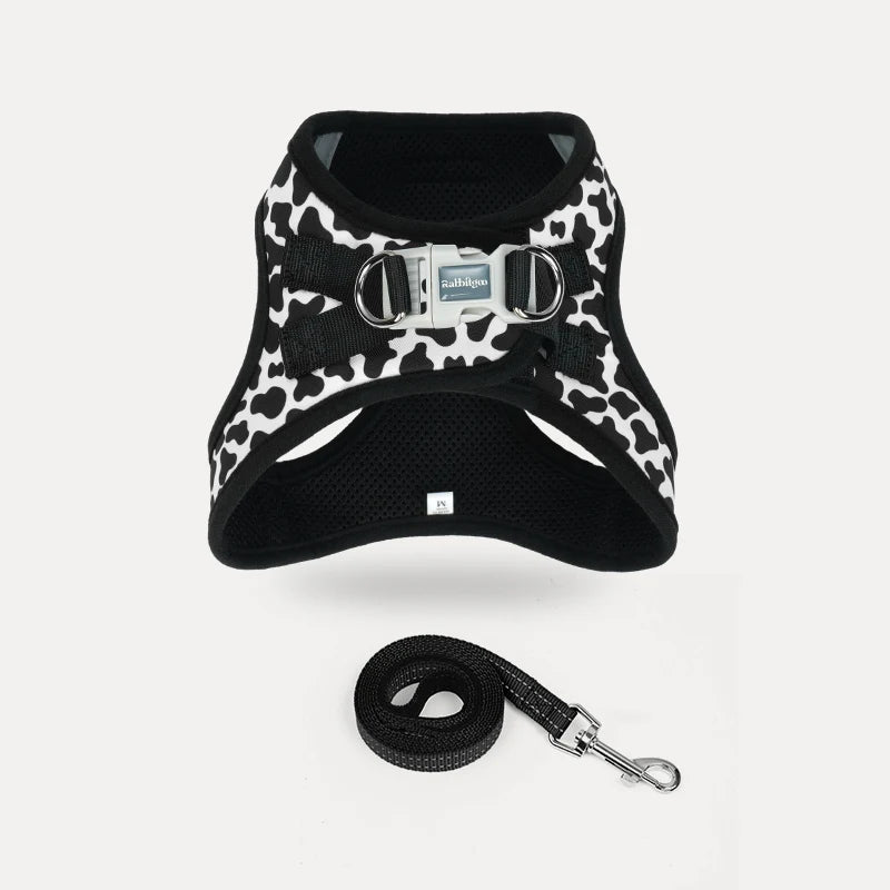 Minifit Small Dog Harness and Leash Set - Black White Cow