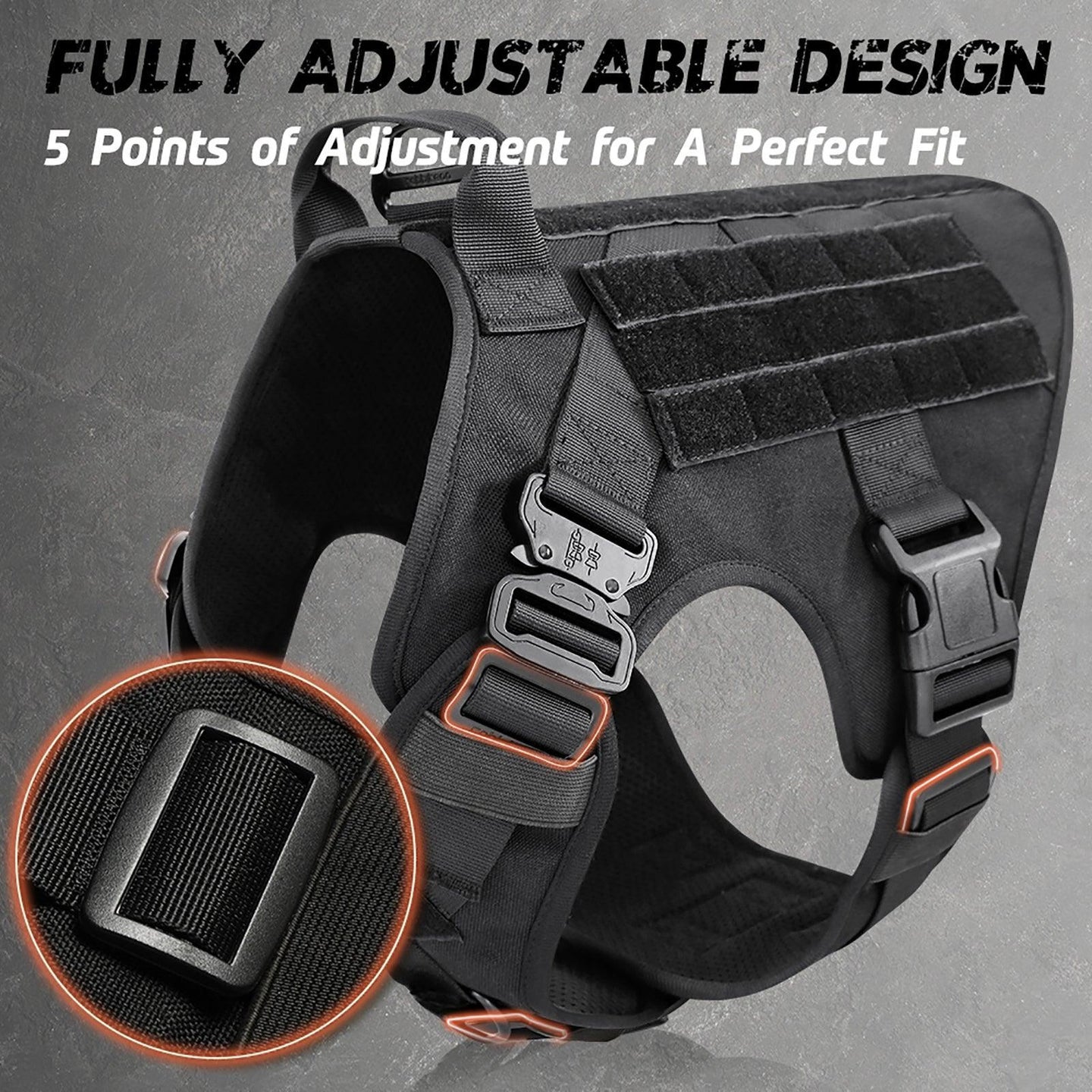 Tactical Dog Harness Vest with Handle - Black 