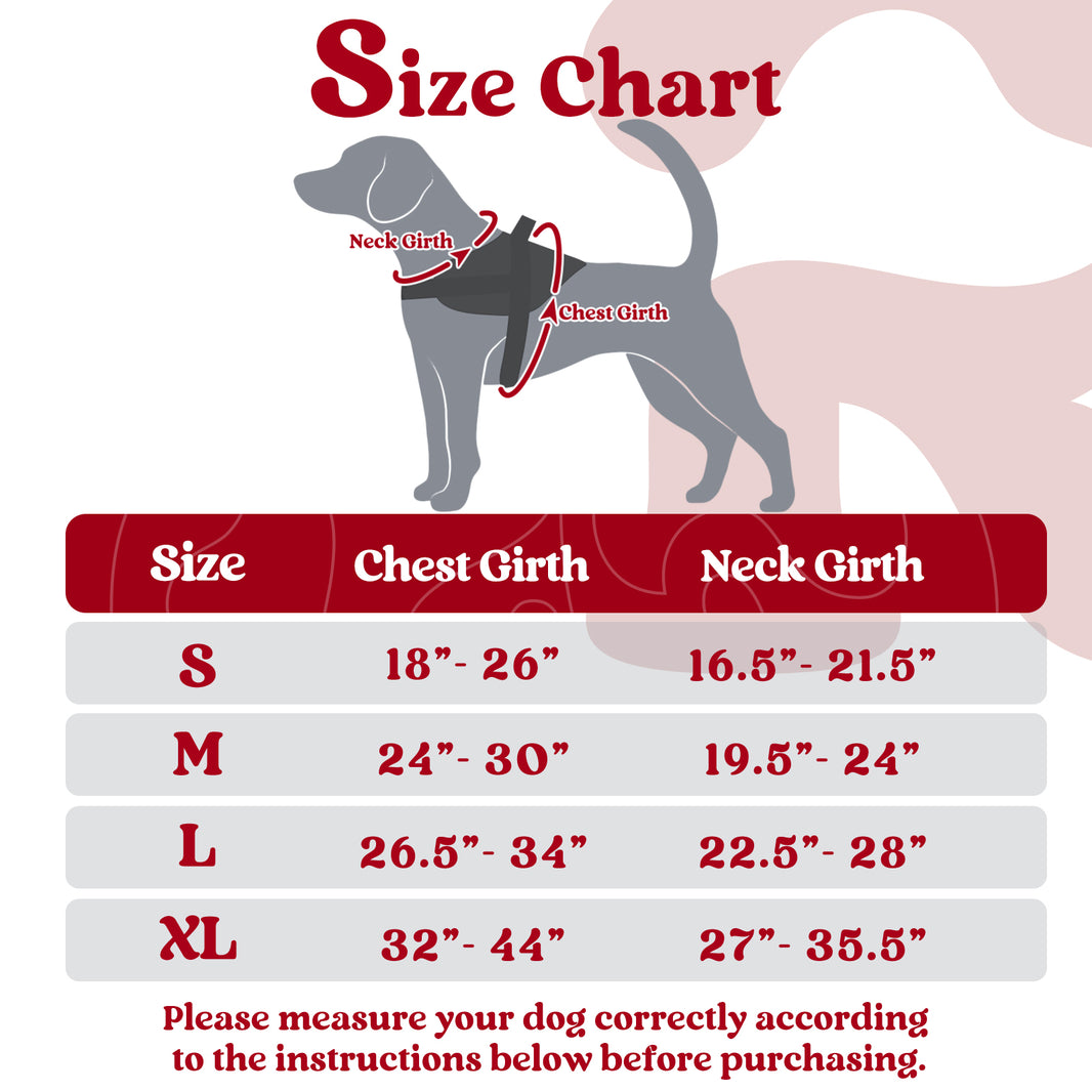 Easy Walk Dog Harness with One Buckle Size chart