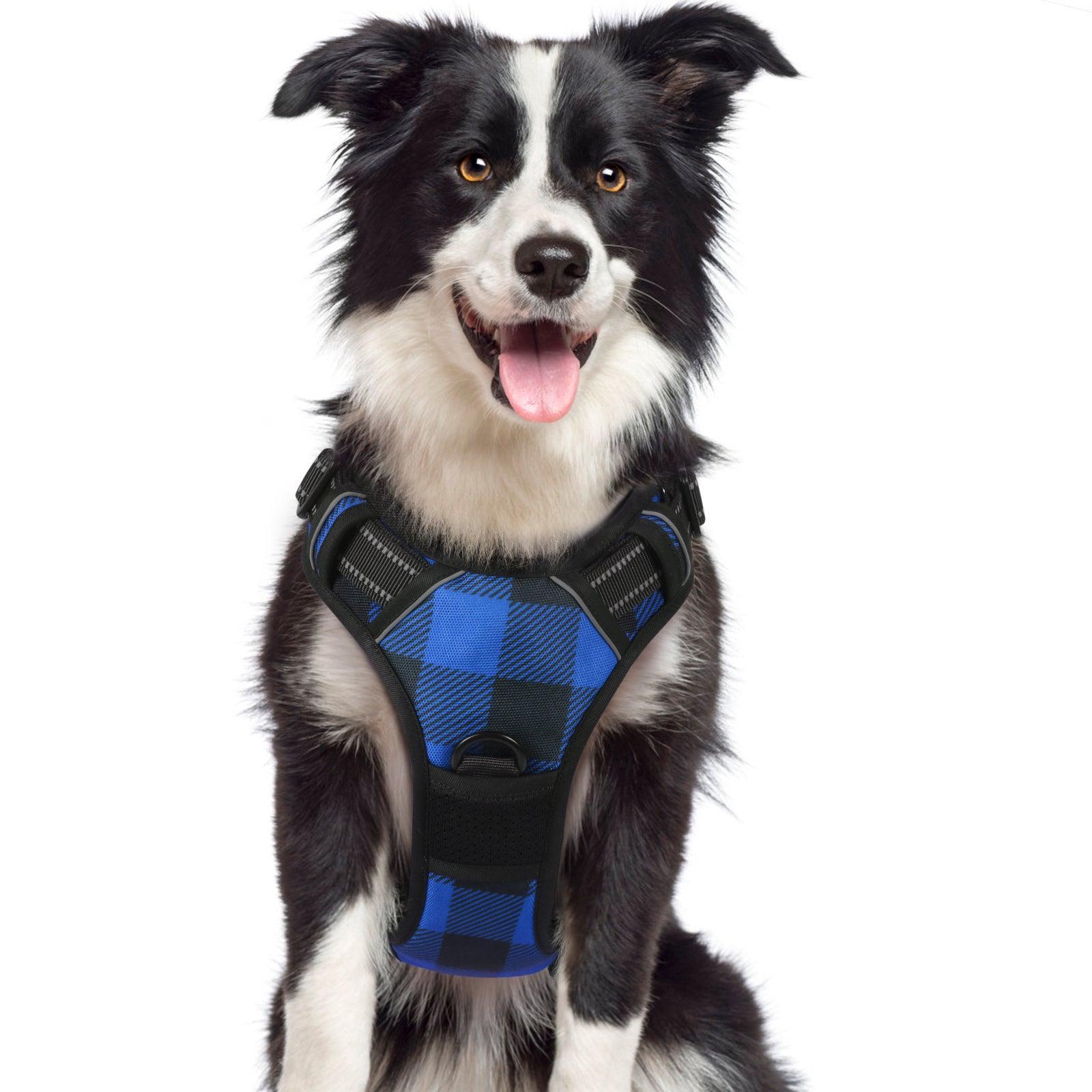 Rabbitgoo Plaid Dog Harness for Large Dogs - Blue & Black / S