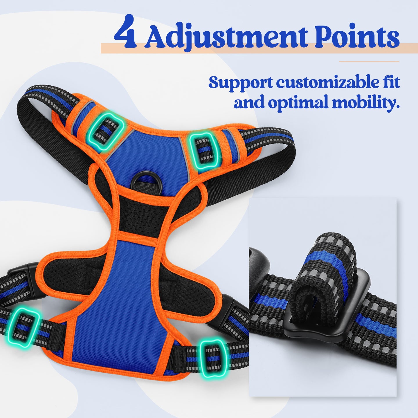 Rabbitgoo Multicolored No Pull Dog Harness - Orange & Blue
