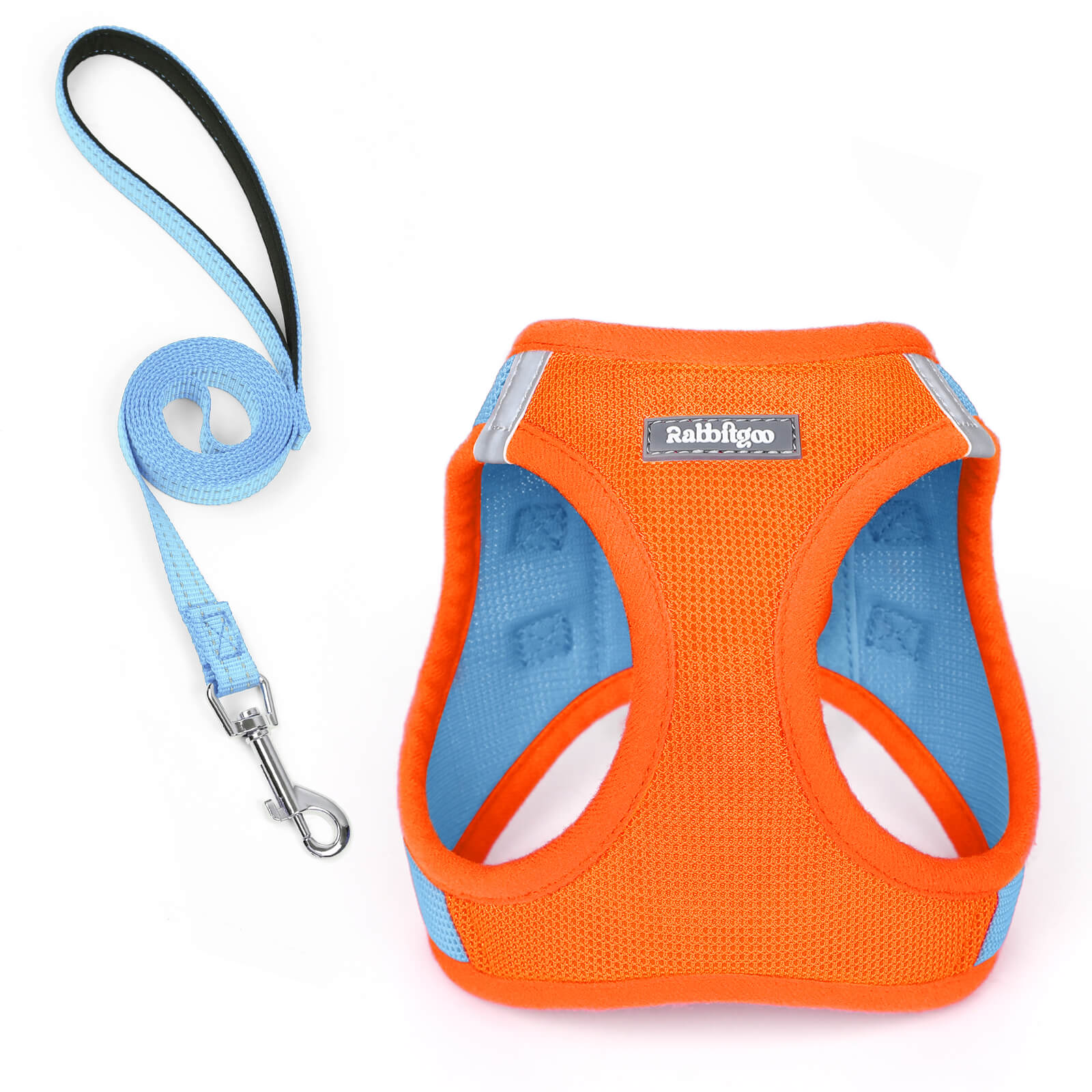 samll dog harness and leash set - Orange & Blue